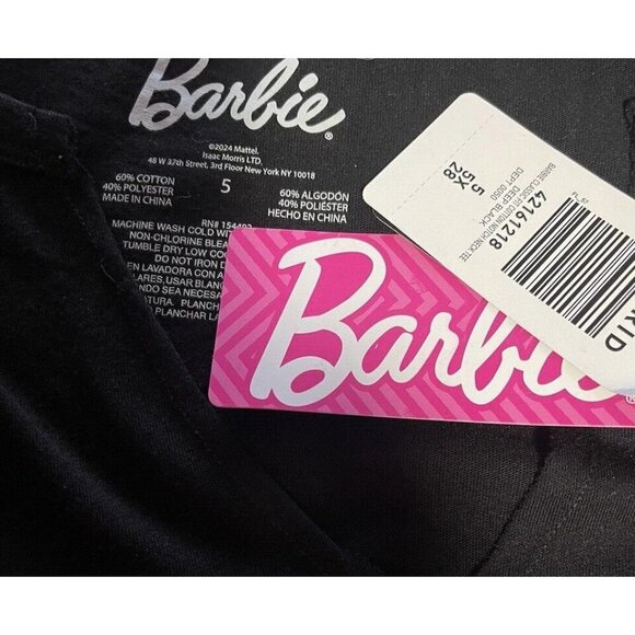 Barbie +5 Black Split Neckline Malibu Barbie Pink Car Graphic Short Sleeve Tee - Picture 6 of 6